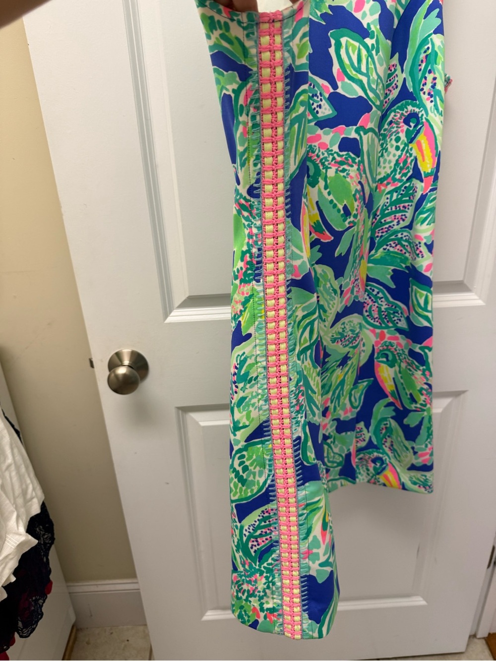 Lily Pulitzer Blue & Green Tropical Print Dress with Pink Trim